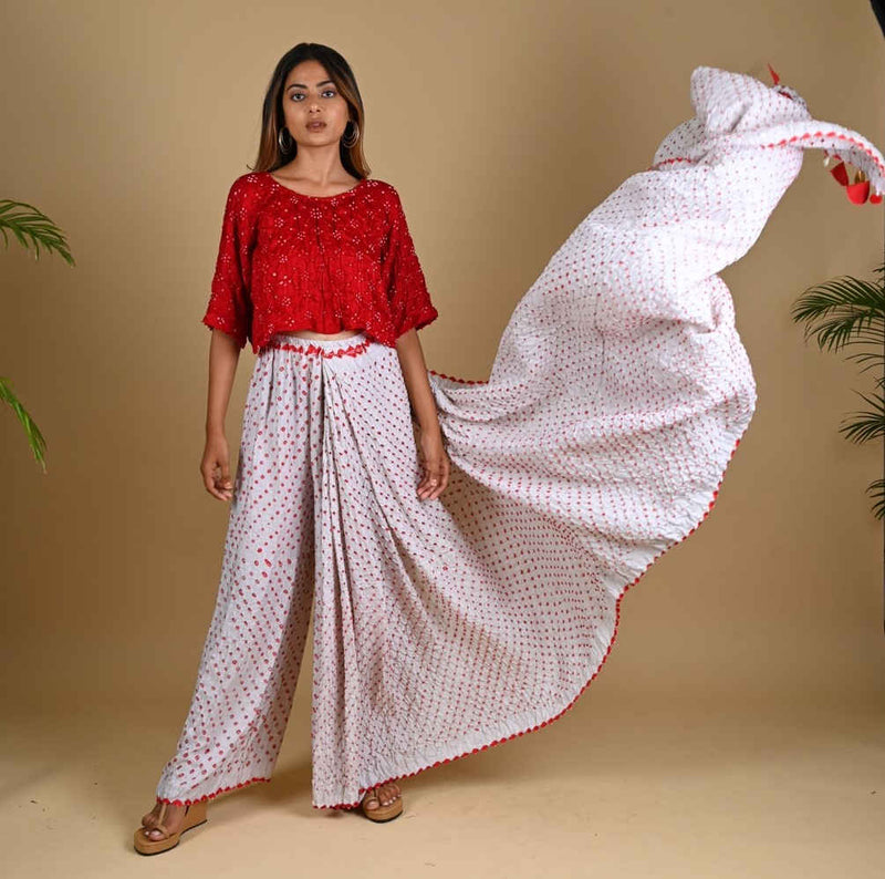 PANT SAREE-WHITE silk by Dyelogue in white color for women Worldwide