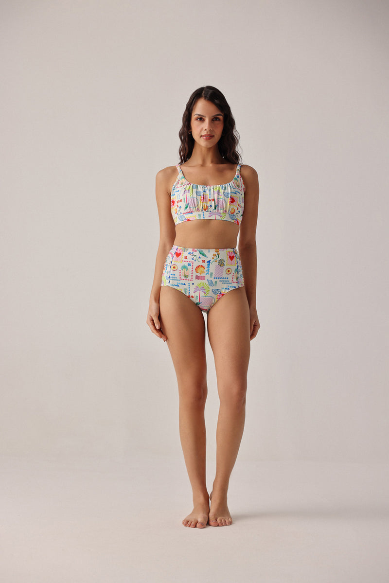 Paros Bikini Set-Seascape poly spandex resort wear by NOIB in multi-color for women Worldwide