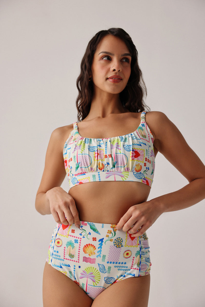 Paros Bikini Set-Seascape poly spandex resort wear by NOIB in multi-color for women Worldwide