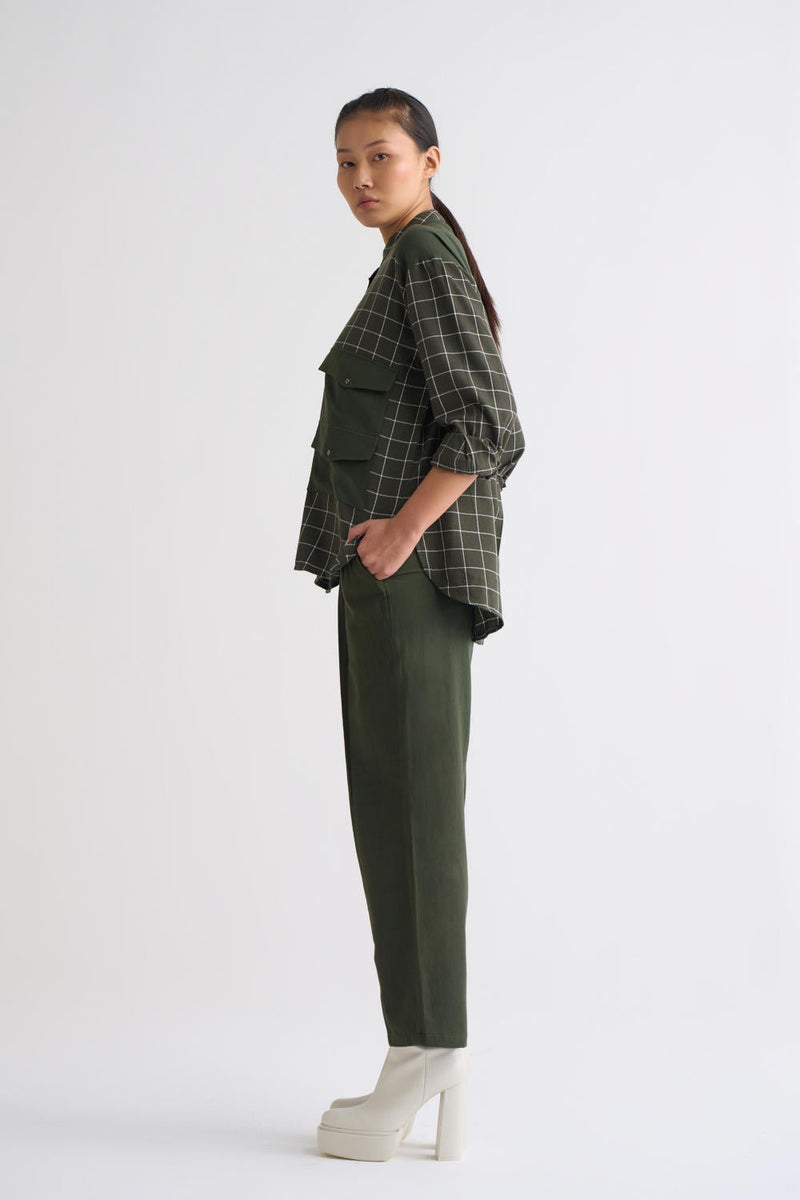 Patch Pocket Shirt Co-ord - Olive Co-ord Set,Bottoms by THREE for women Worldwide