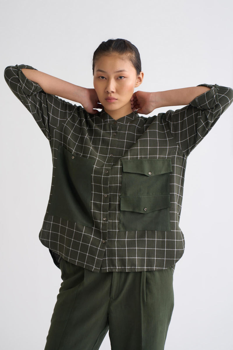 Patch Pocket Shirt Co-ord - Olive Co-ord Set,Bottoms by THREE for women Worldwide