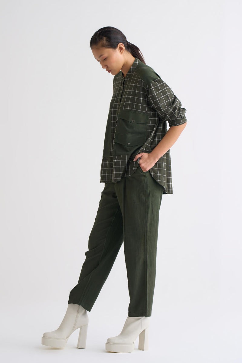 Patch Pocket Shirt Co-ord - Olive Co-ord Set,Bottoms by THREE for women Worldwide