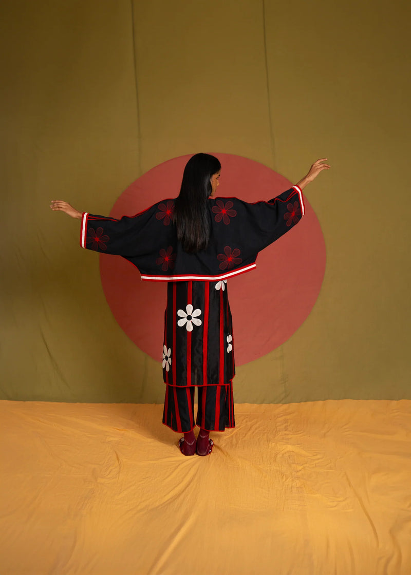 Patti Florist Tunic-Black and red chanderi tunics/kaftan by Ka-Sha in red for women Worldwide