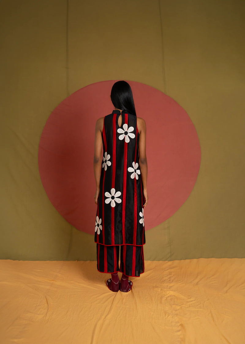 Patti Florist Tunic-Black and red chanderi tunics/kaftan by Ka-Sha in red for women Worldwide