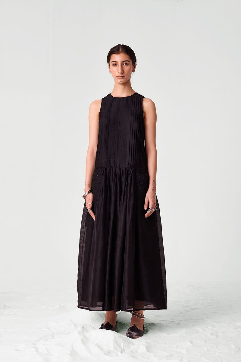 Pavi Black Handwoven Embroidered Dress