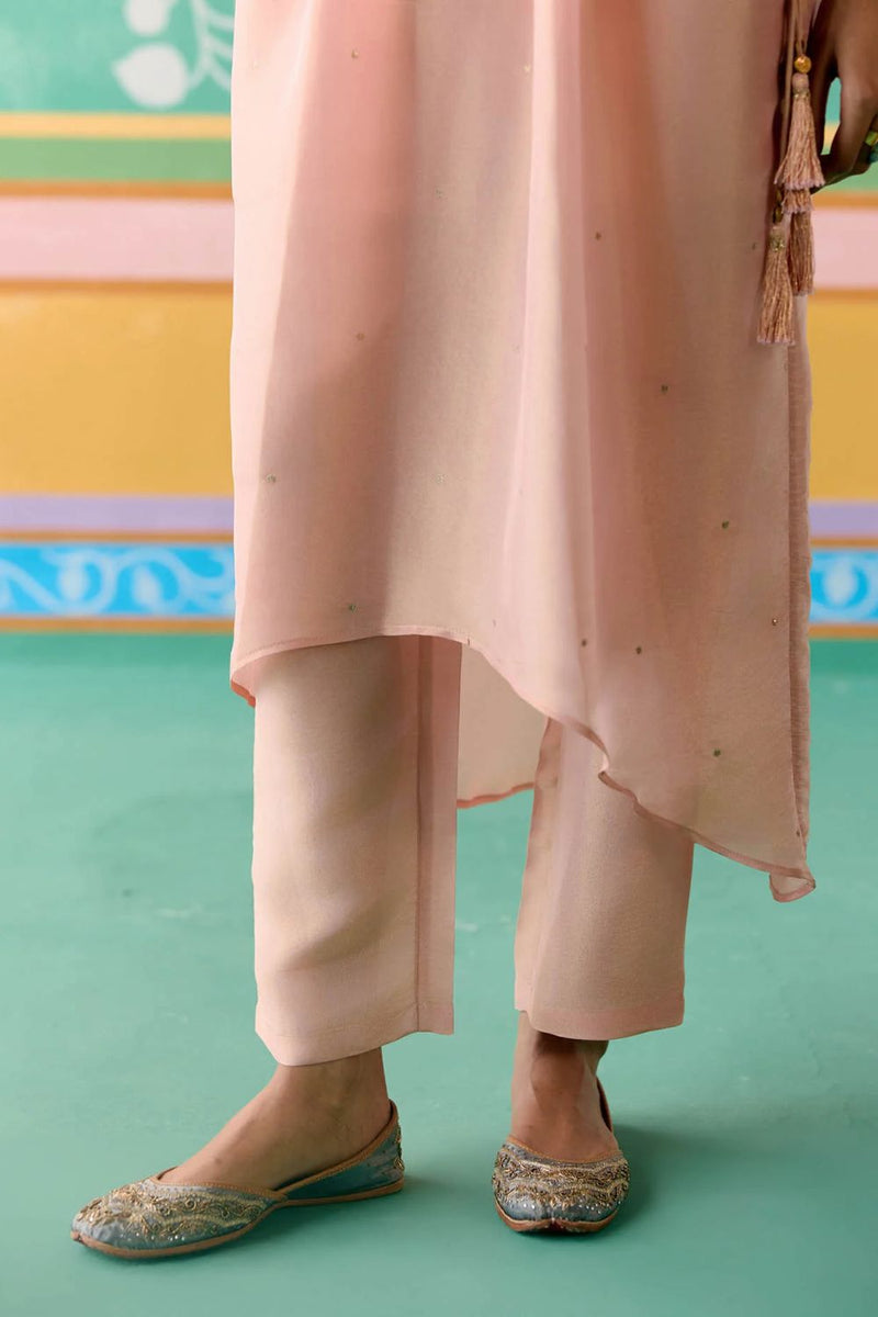 Peach Embroidered Kaftan Set (Long) tissue by Label Mogra in peach color for women Worldwide