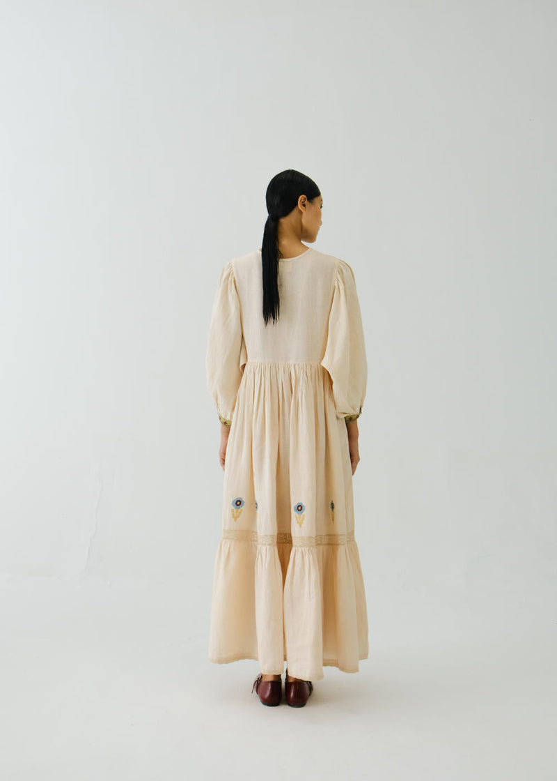 Peasant dress-Ivory Pixel Applique by CORD for women Worldwide