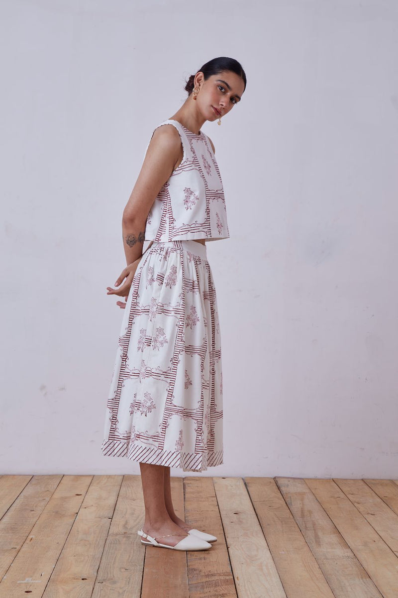 Penelope Red Hand Printed Top cotton cambric top/shirt by The Summer House for women Worldwide