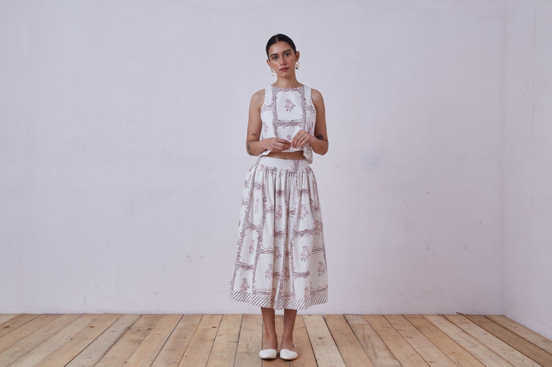 Penelope Red Hand Printed Top cotton cambric top/shirt by The Summer House for women Worldwide