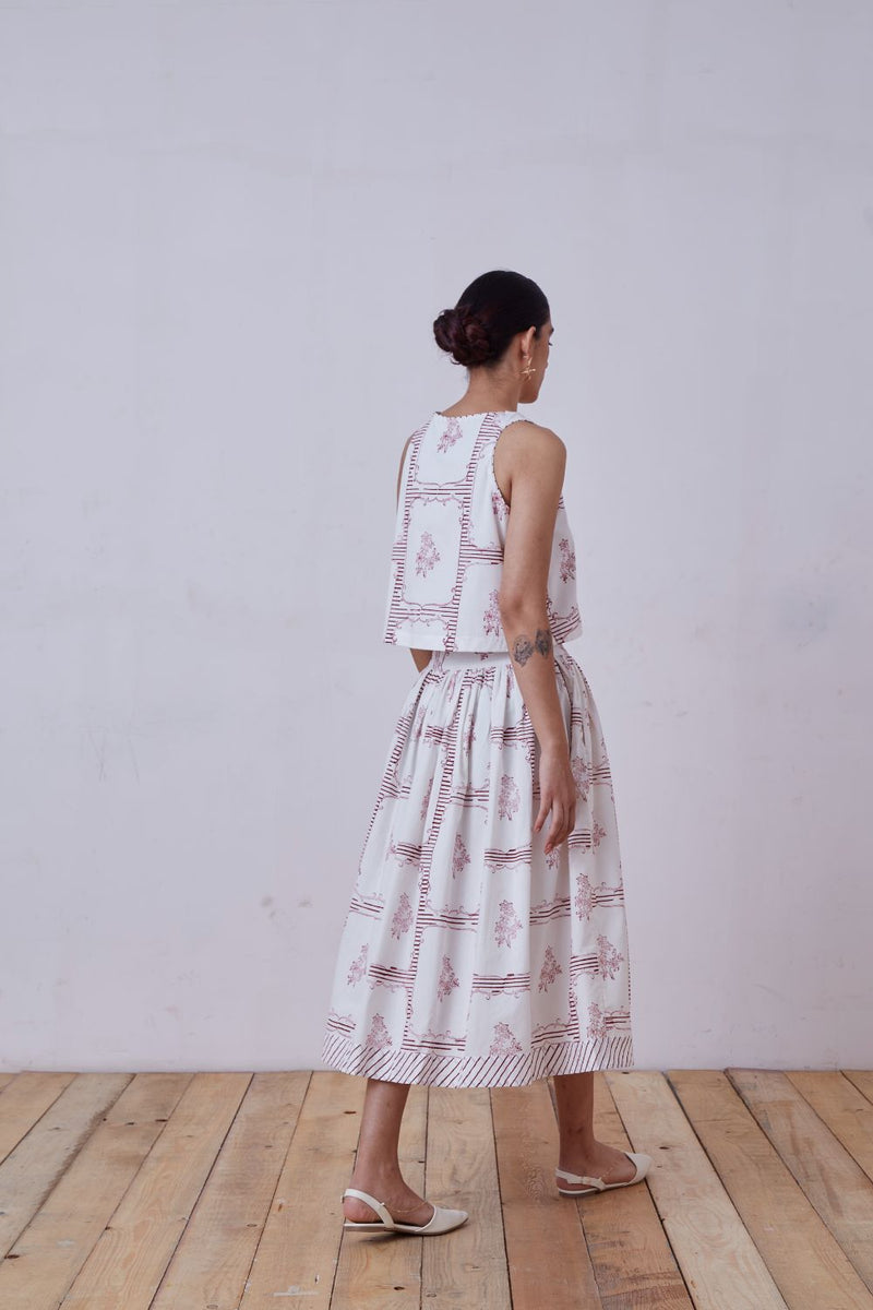 Penelope Red Hand Printed Top cotton cambric top/shirt by The Summer House for women Worldwide