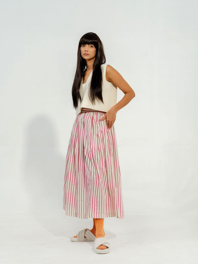 Pepper Skirt cotton muslin skirts by Stoique in natural, pink for women Worldwide
