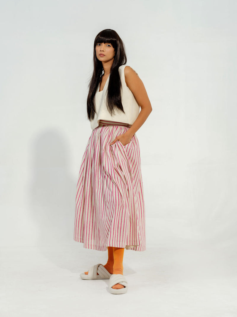 Pepper Skirt cotton muslin skirts by Stoique in natural, pink for women Worldwide
