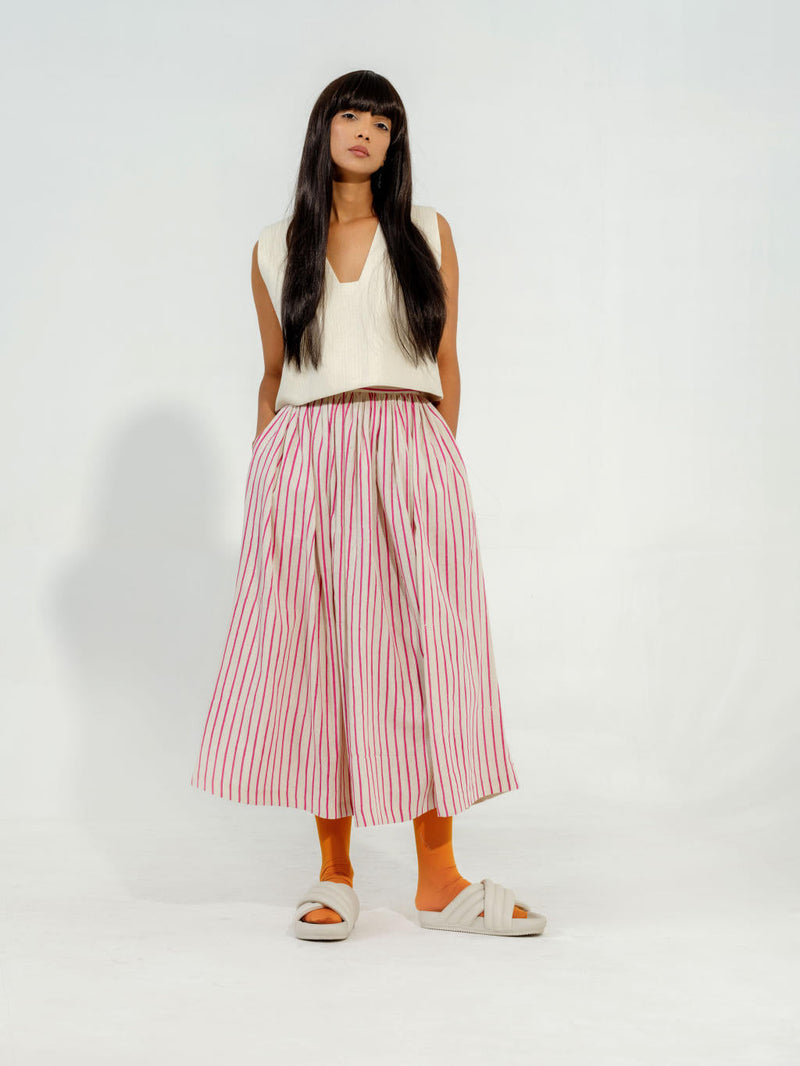 Pepper Skirt cotton muslin skirts by Stoique in natural, pink for women Worldwide