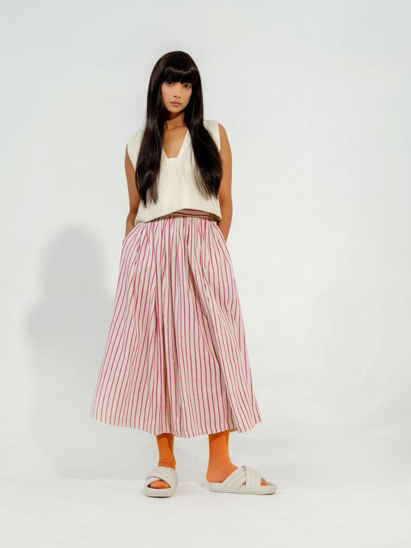 Pepper Skirt cotton muslin skirts by Stoique in natural, pink for women Worldwide