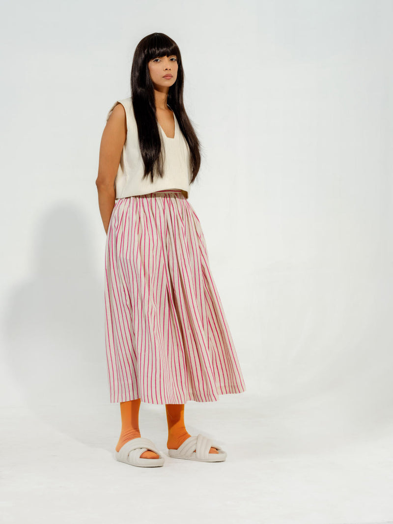 Pepper Skirt cotton muslin skirts by Stoique in natural, pink for women Worldwide