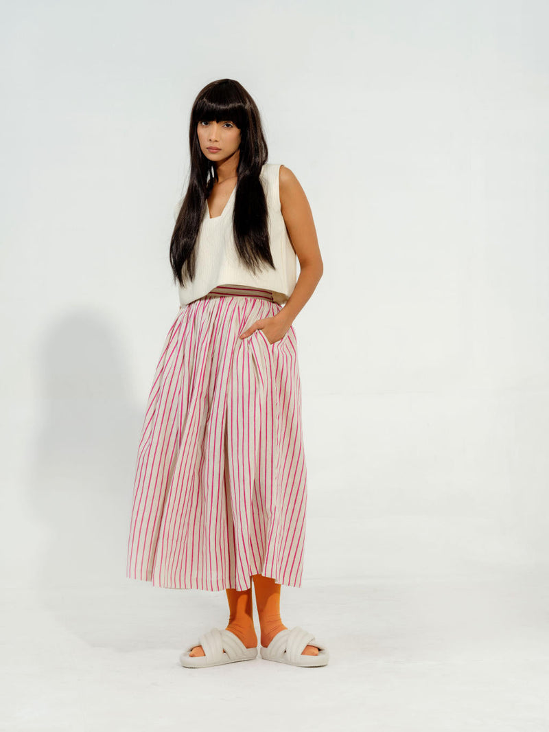 Pepper Skirt cotton muslin skirts by Stoique in natural, pink for women Worldwide