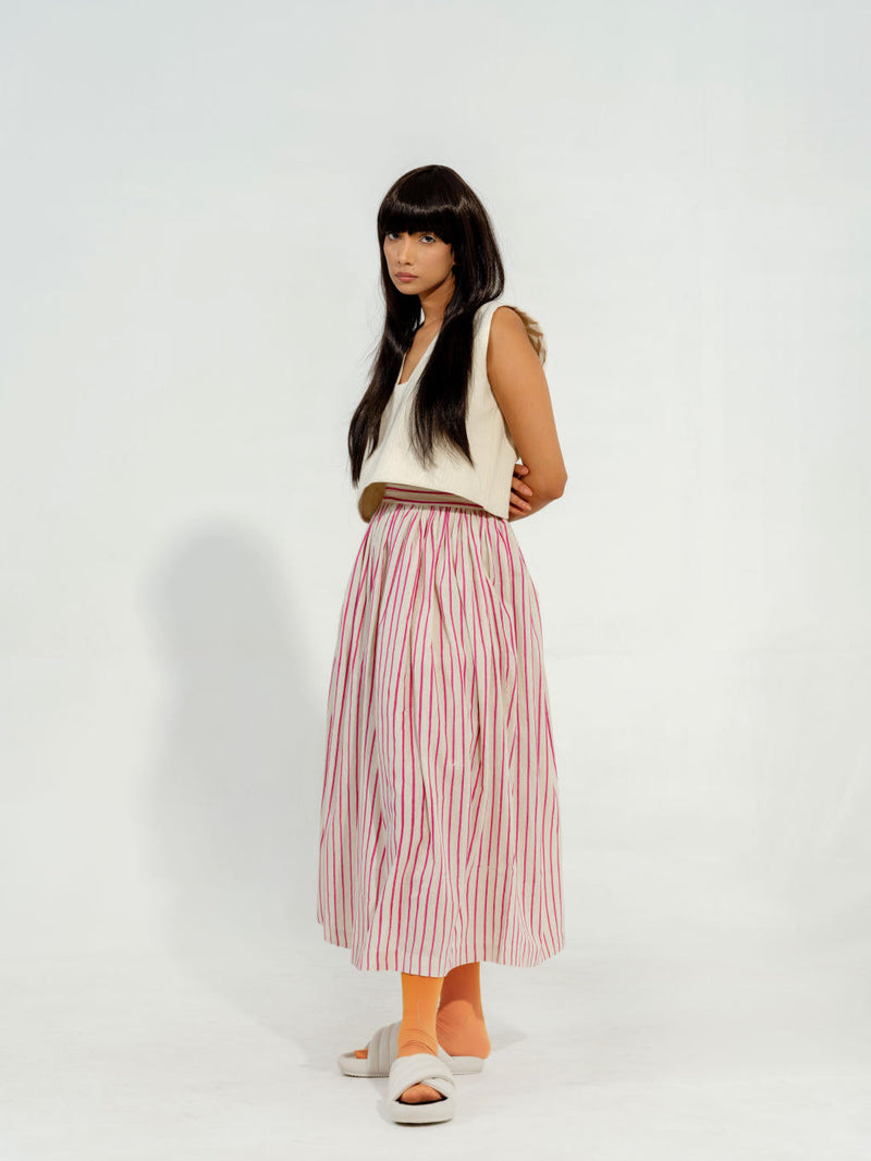 Pepper Skirt cotton muslin skirts by Stoique in natural, pink for women Worldwide