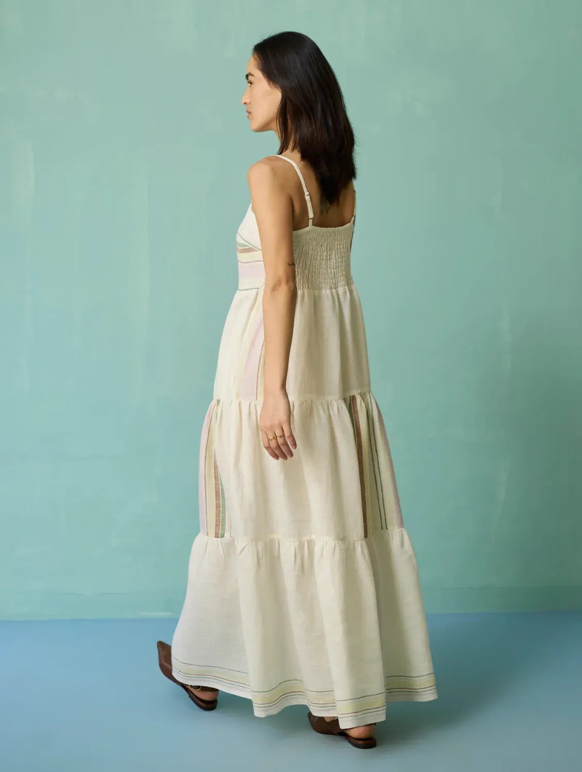 Buy Pera Border Linen Tiered Dress - Ivory Worldwide