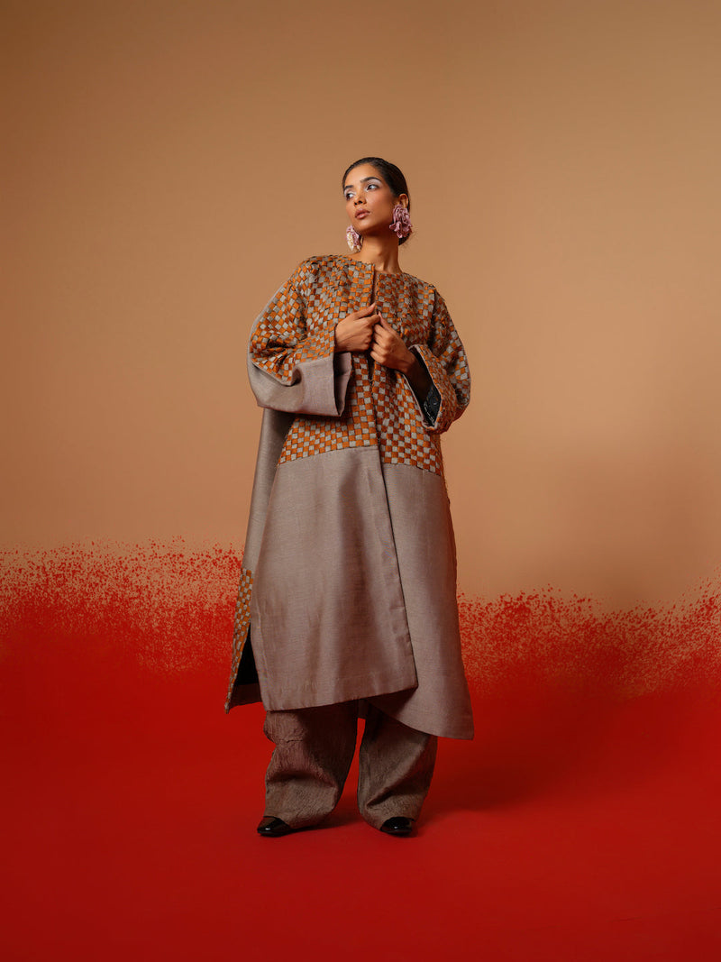 Petal Pants-Grey mysore silk pants/trousers by Stoique in grey for women Worldwide
