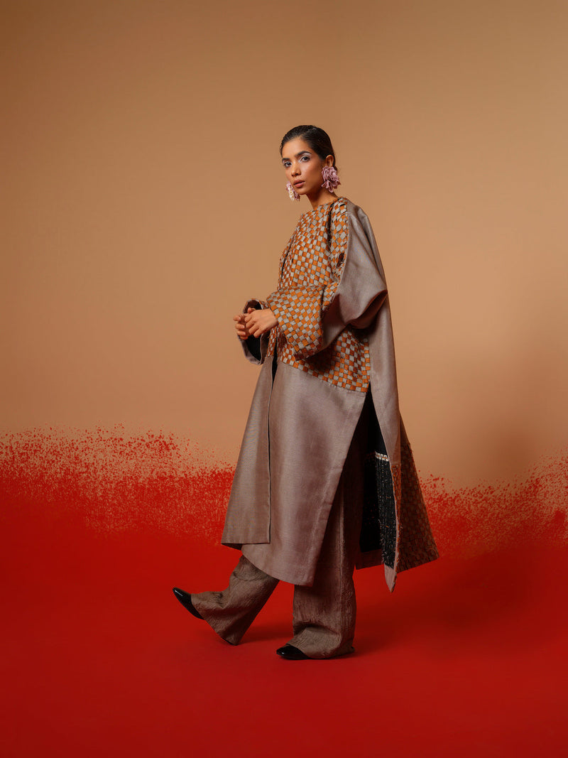 Petal Pants-Grey mysore silk pants/trousers by Stoique in grey for women Worldwide