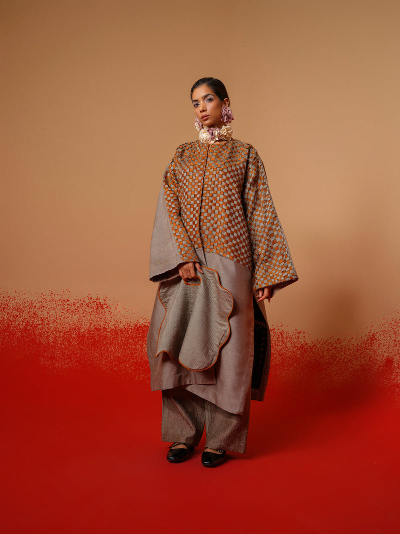 Petal Pants-Grey mysore silk pants/trousers by Stoique in grey for women Worldwide