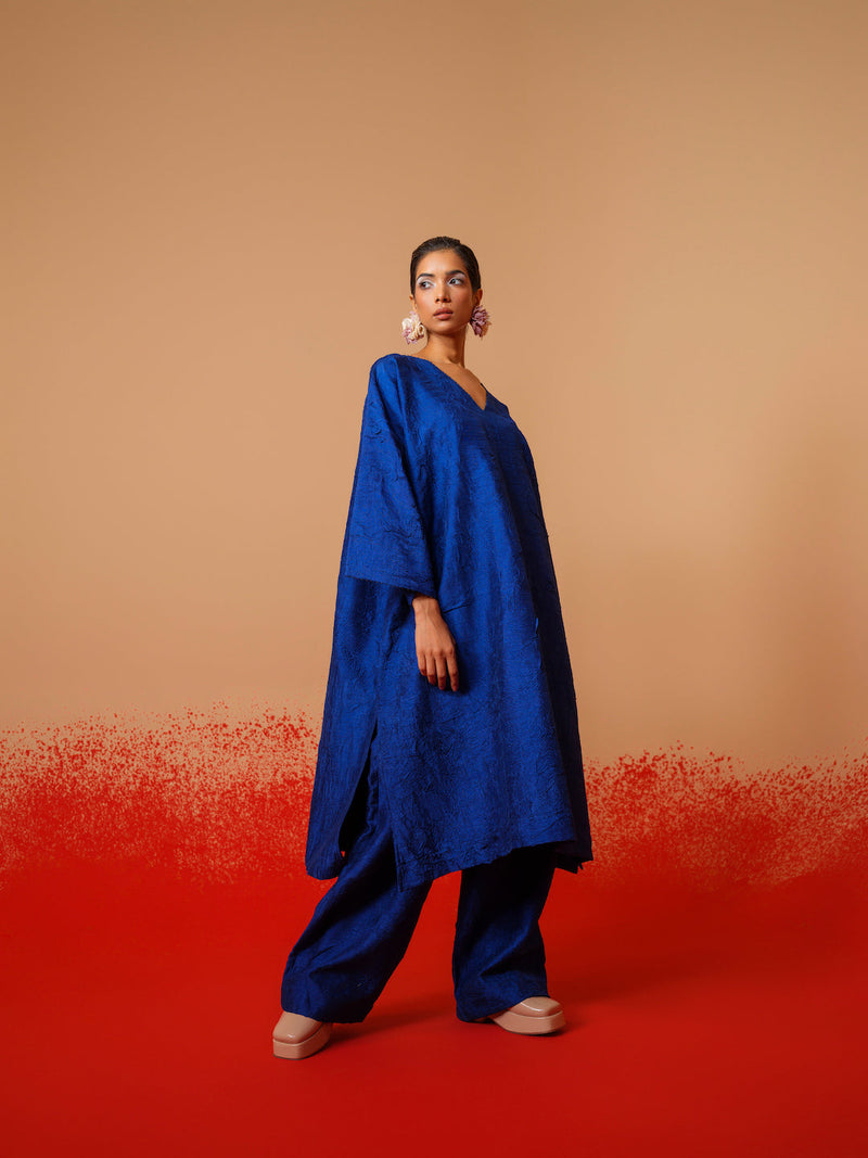 Petal Pants-Electric Blue mysore silk pants/trousers by Stoique in electric blue for women Worldwide