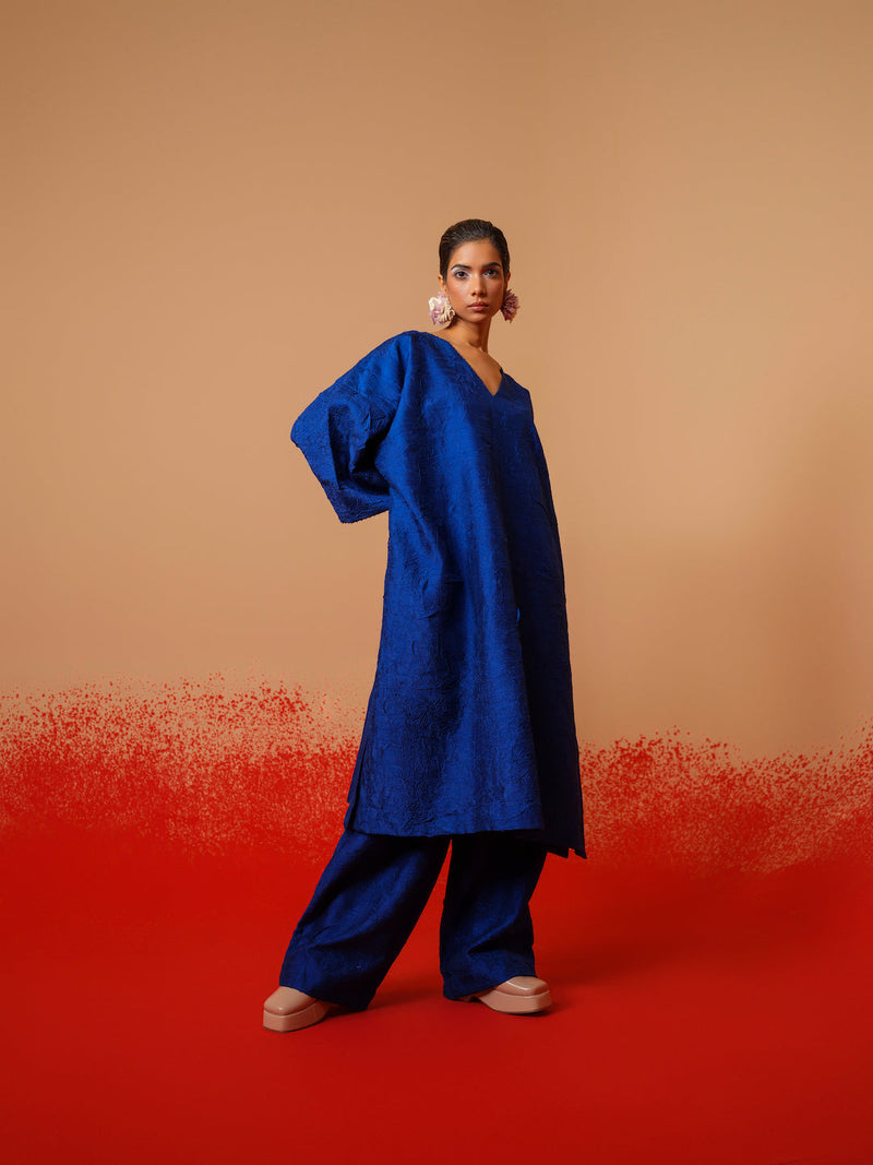 Petal Pants-Electric Blue mysore silk pants/trousers by Stoique in electric blue for women Worldwide