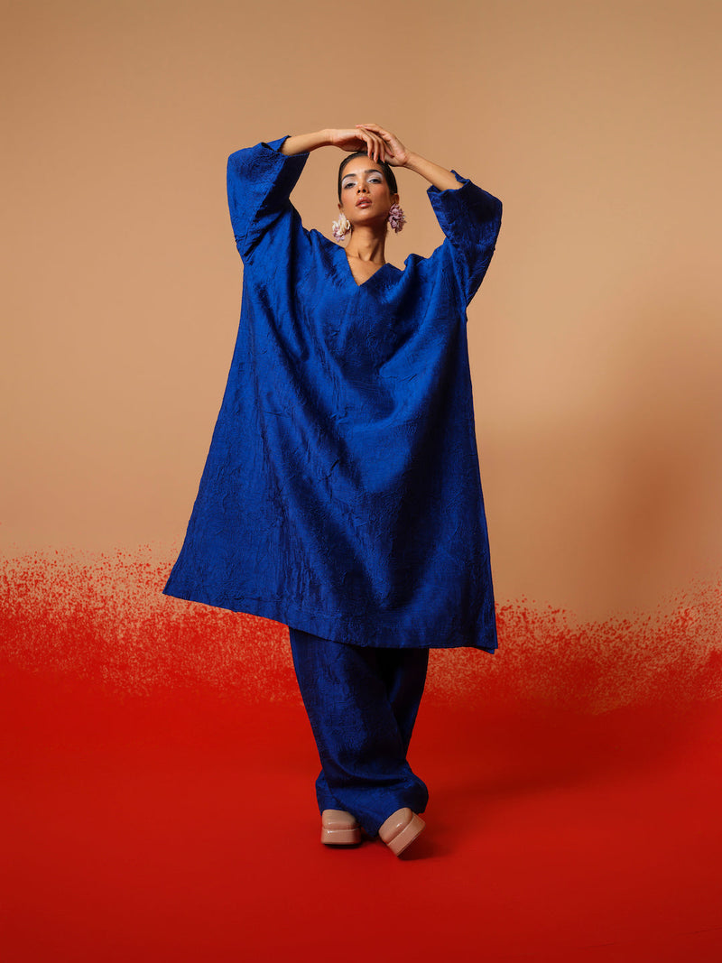 Petal Pants-Electric Blue mysore silk pants/trousers by Stoique in electric blue for women Worldwide