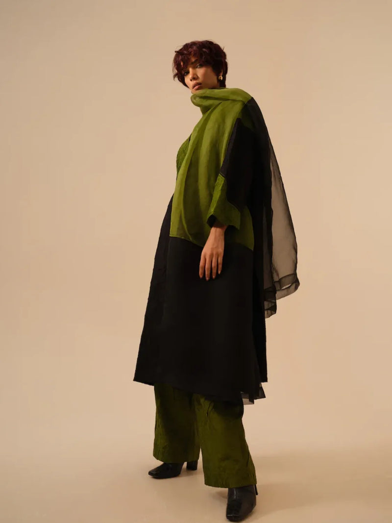 Petal Pants-Jade Green crushed silk pants/trousers by Stoique in green for women Worldwide