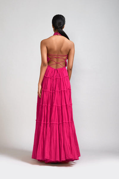 Pink Backless Tiered Gown