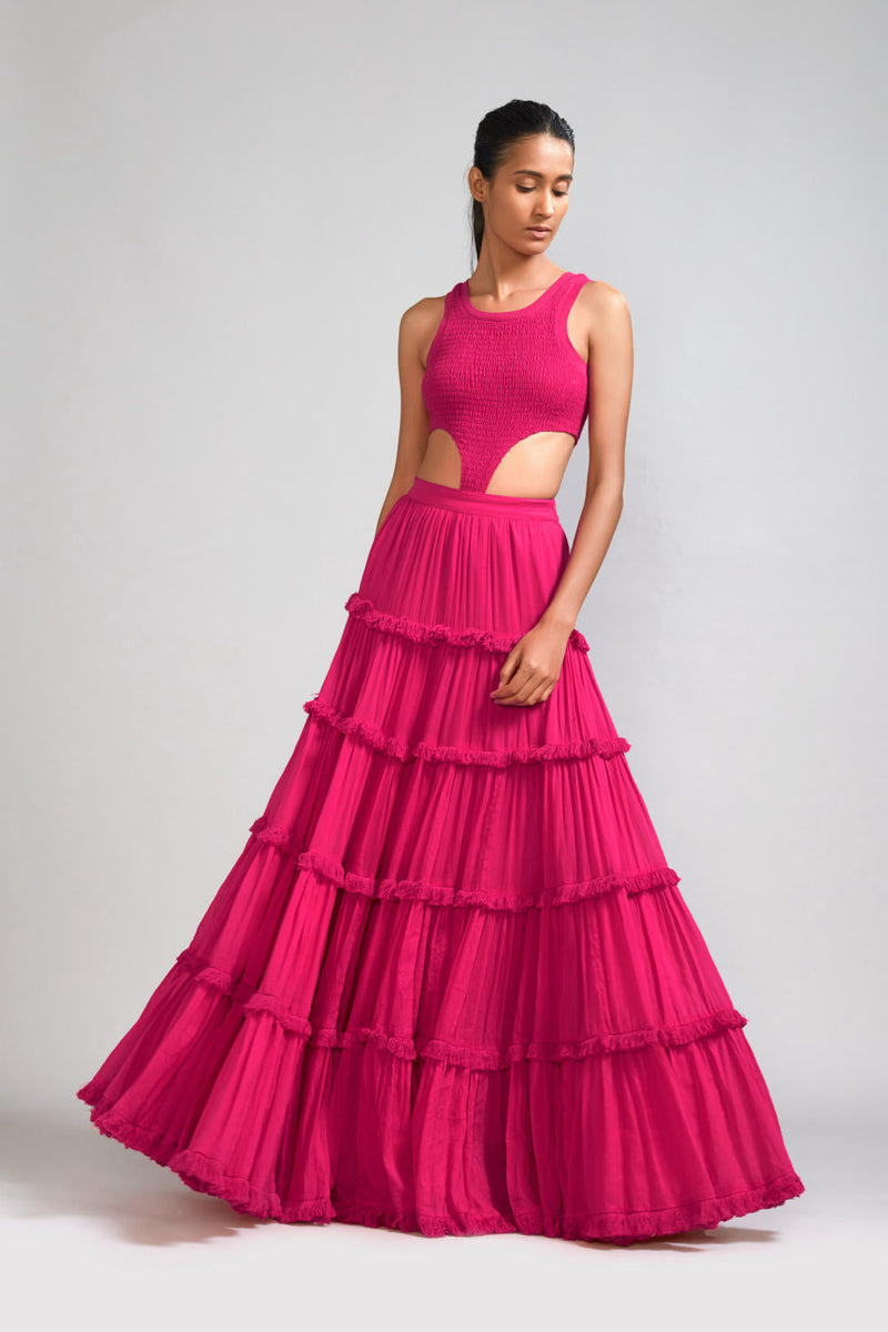 Pink Bodysuit-Lehenga Set (2 PCS) cotton Lehenga Sets by Mati in pink color for women Worldwide