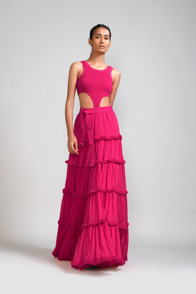 Pink Bodysuit-Lehenga Set (2 PCS) cotton Lehenga Sets by Mati in pink color for women Worldwide