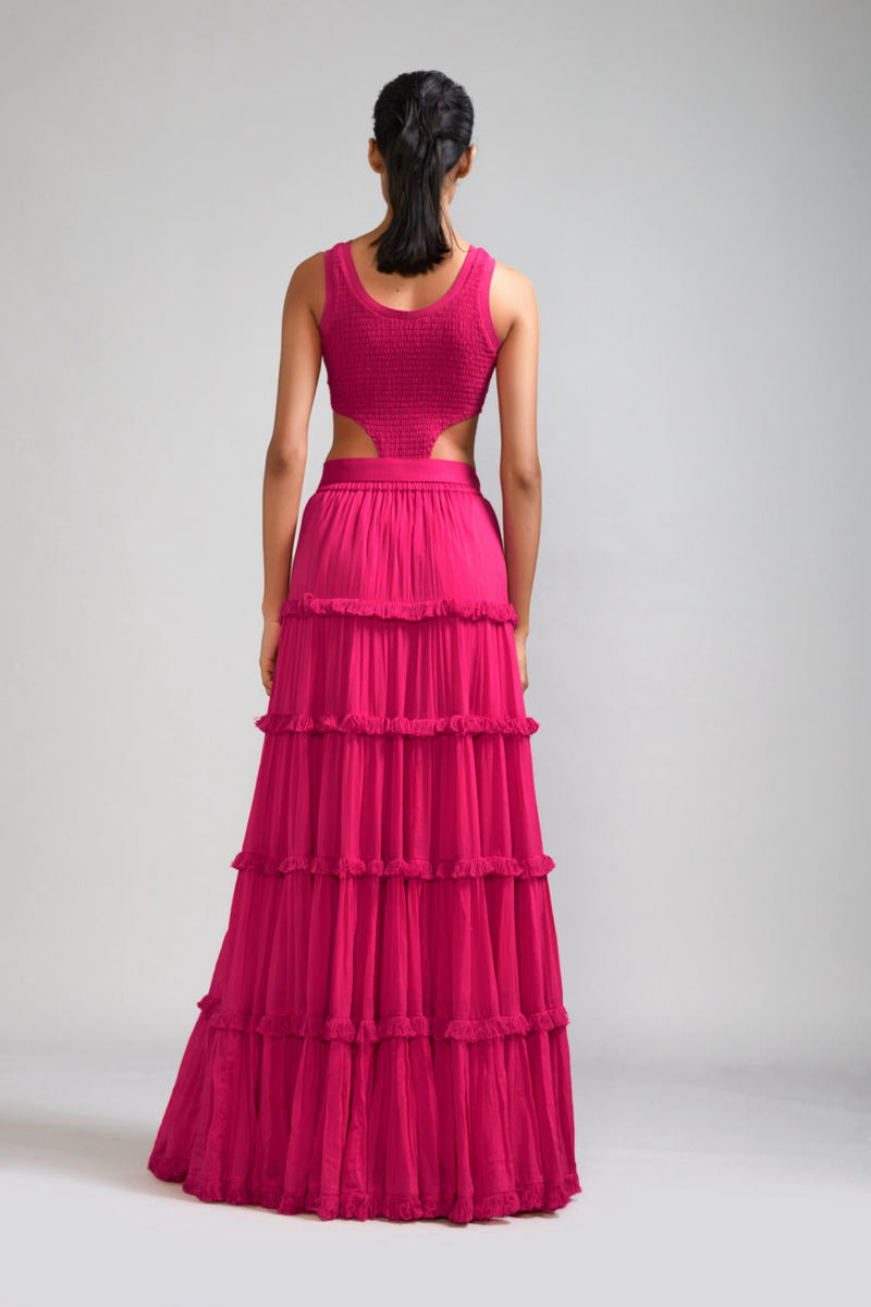 Pink Bodysuit-Lehenga Set (2 PCS) cotton Lehenga Sets by Mati in pink color for women Worldwide