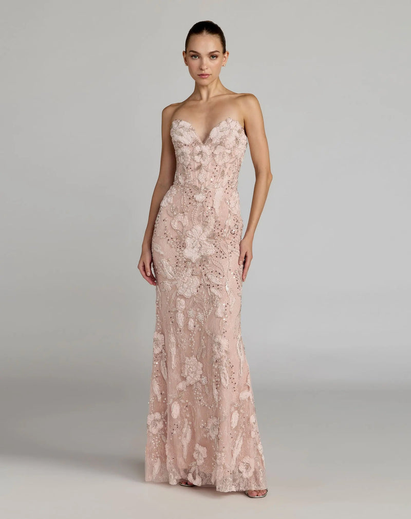 21283-Pink Embellished Lace Strapless Sweetheart Gown polyester evening-gowns by Mac Duggal in white for women Worldwide