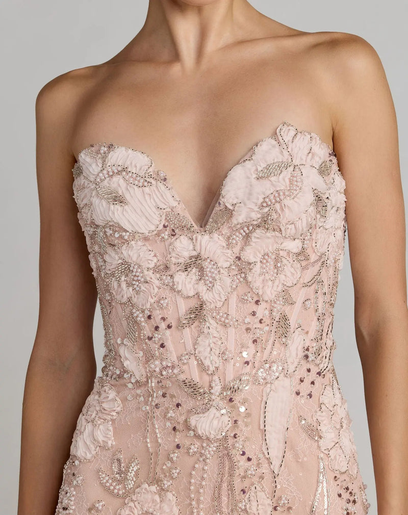 21283-Pink Embellished Lace Strapless Sweetheart Gown polyester evening-gowns by Mac Duggal in white for women Worldwide