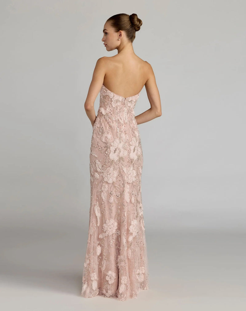 21283-Pink Embellished Lace Strapless Sweetheart Gown polyester evening-gowns by Mac Duggal in white for women Worldwide