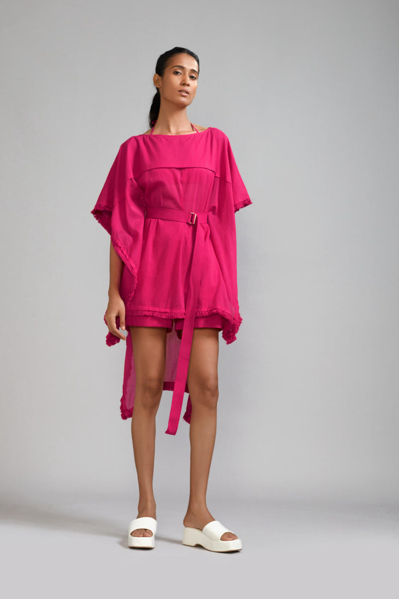 Pink Fringed Kaftan Co-Ords Set (3 PCS) cotton Co-ord Sets by Mati in green color for women Worldwide