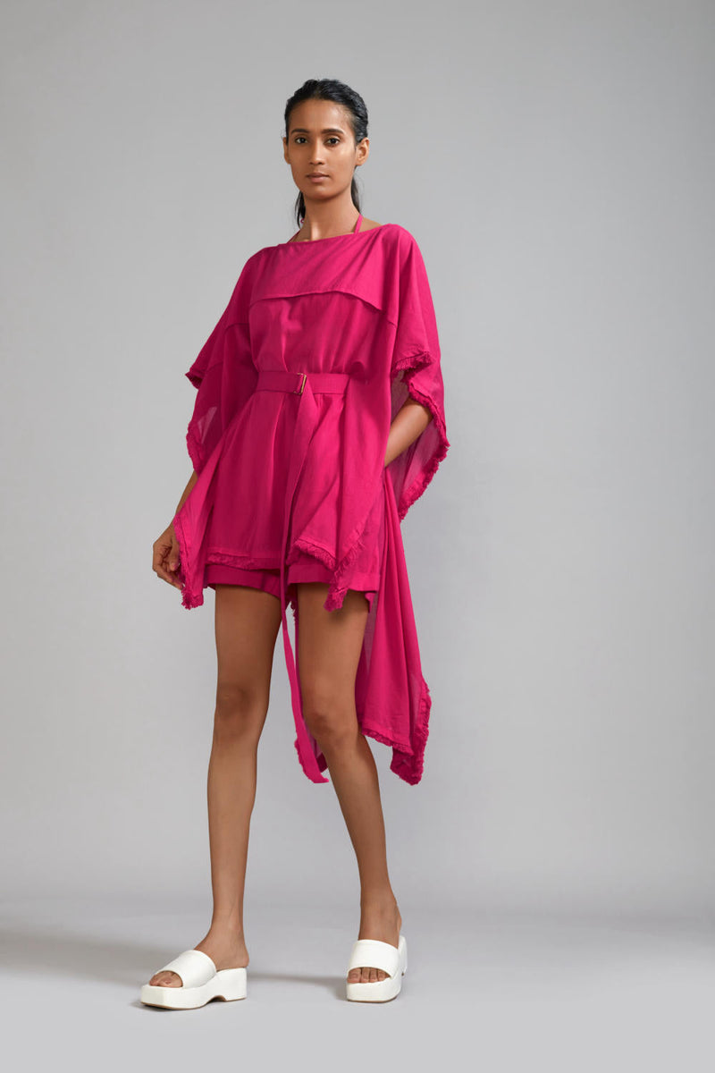 Pink Fringed Kaftan Co-Ords Set (3 PCS) cotton Co-ord Sets by Mati in green color for women Worldwide