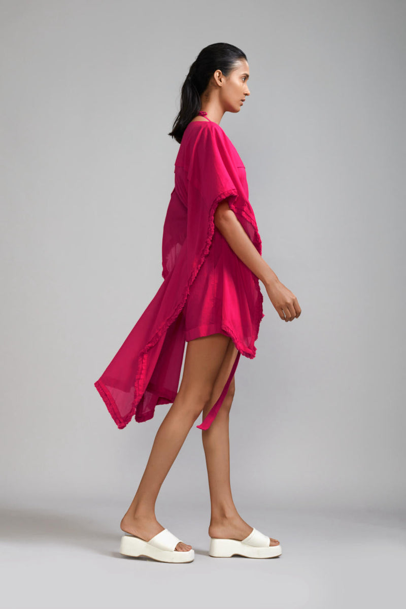 Pink Fringed Kaftan Co-Ords Set (3 PCS) cotton Co-ord Sets by Mati in green color for women Worldwide