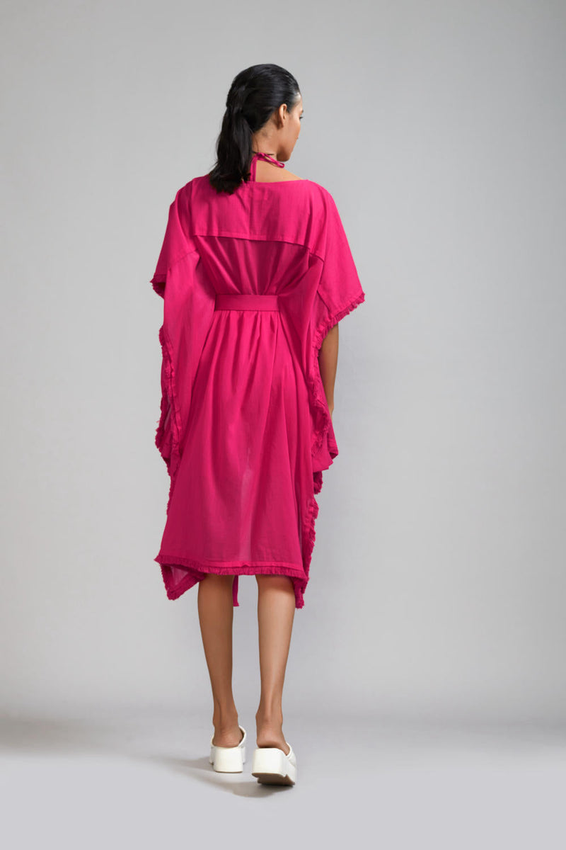 Pink Fringed Kaftan Co-Ords Set (3 PCS) cotton Co-ord Sets by Mati in green color for women Worldwide