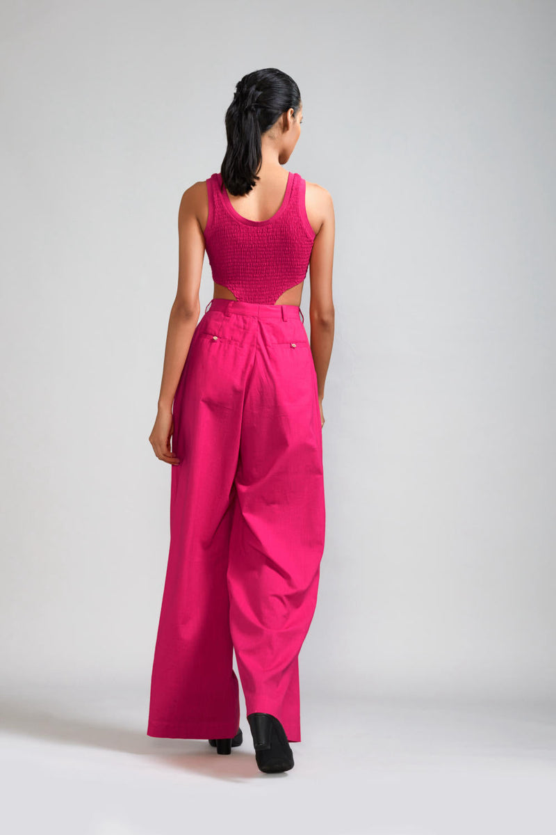 Pink Long Pleated Trouser cotton Pants/Trousers by Mati in pink color for women Worldwide