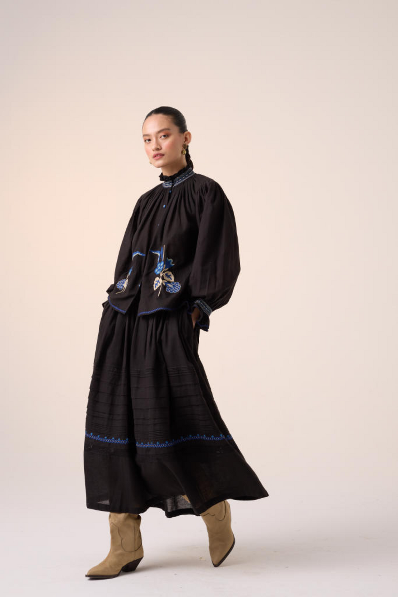 PINTUCK SKIRT-BLACK cotton by CORD in multi for women Worldwide