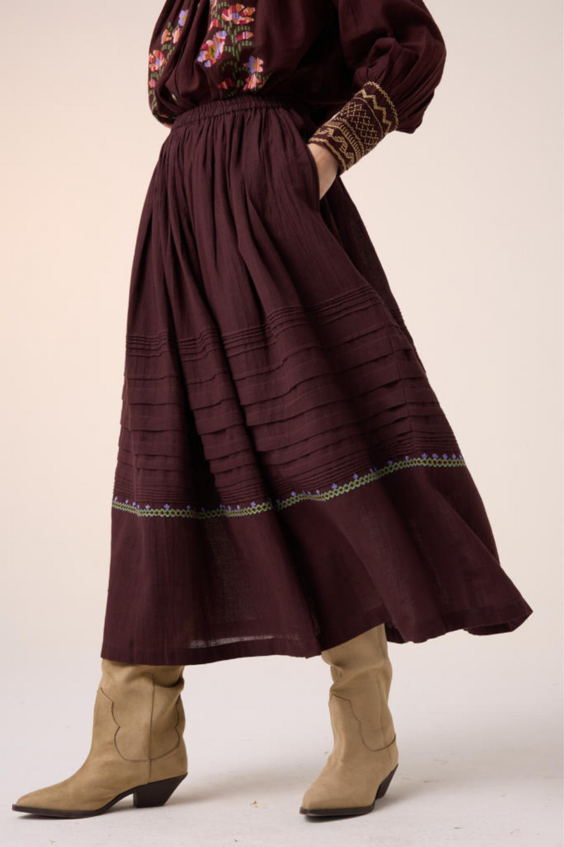 PINTUCK SKIRT-MAROON cotton by CORD in multi for women Worldwide
