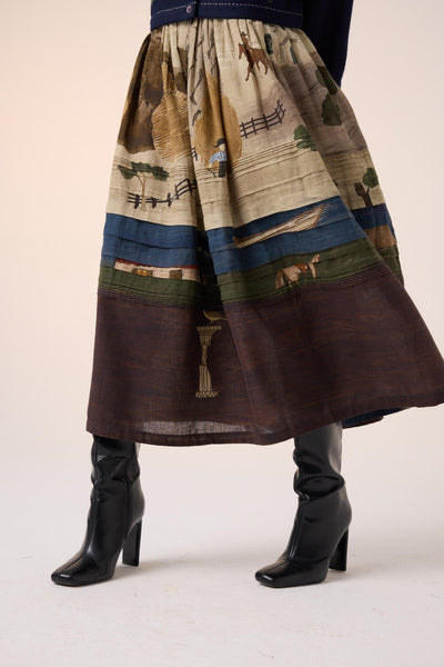 PINTUCK SKIRT -VILLAGE PRINT