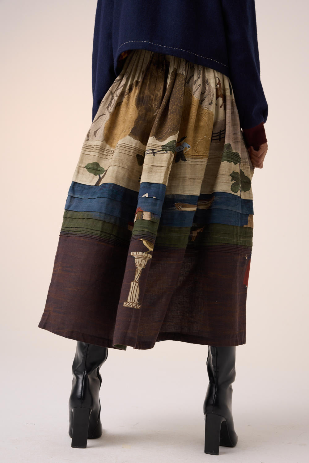 PINTUCK SKIRT -VILLAGE PRINT