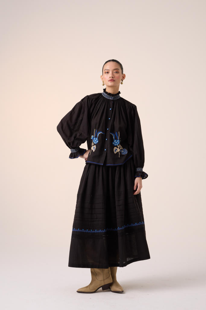 PINTUCK SKIRT-BLACK cotton by CORD in multi for women Worldwide