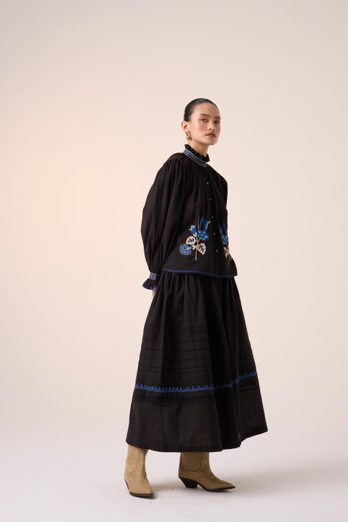 PINTUCK SKIRT-BLACK cotton by CORD in multi for women Worldwide