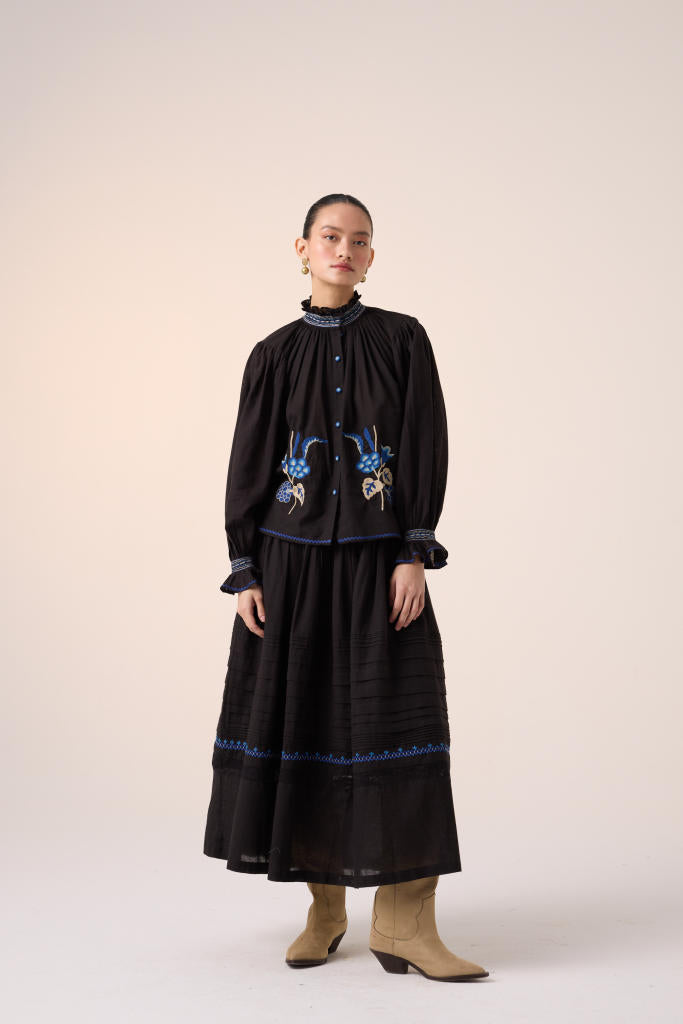 PINTUCK SKIRT-BLACK cotton by CORD in multi for women Worldwide