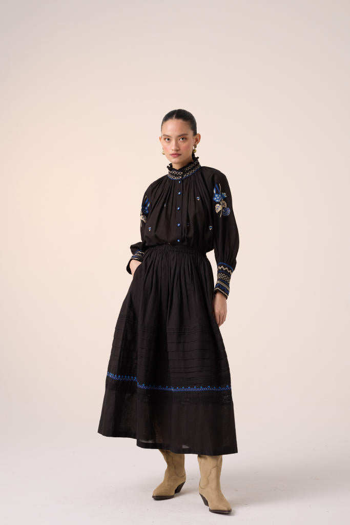 PINTUCK SKIRT-BLACK cotton by CORD in multi for women Worldwide