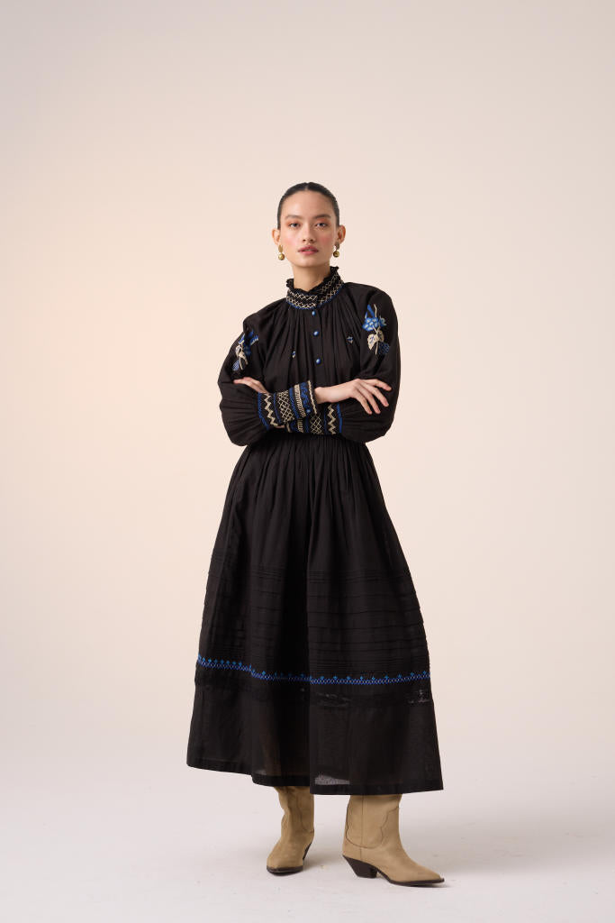PINTUCK SKIRT-BLACK cotton by CORD in multi for women Worldwide